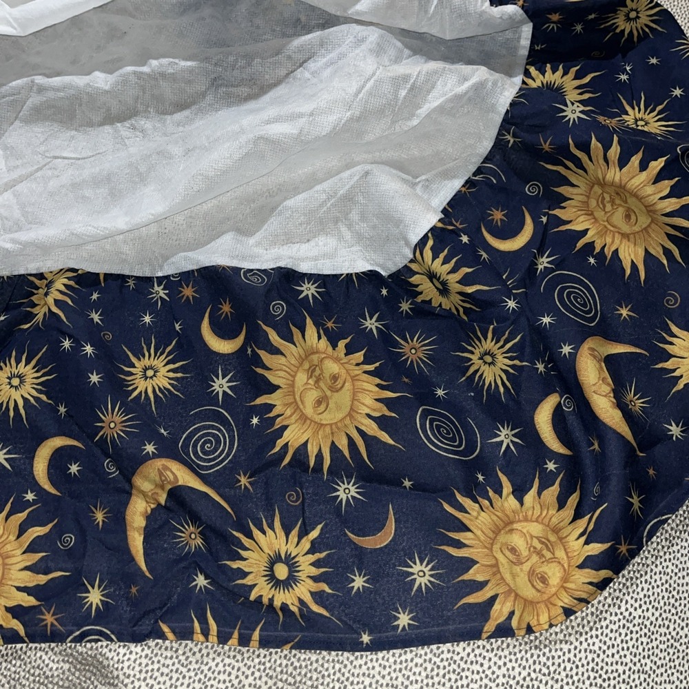 VTG 90s Bed‎ Skirt Celestial Sun Moon Stars Full Double Blue Gold Whimsigoth Y2K